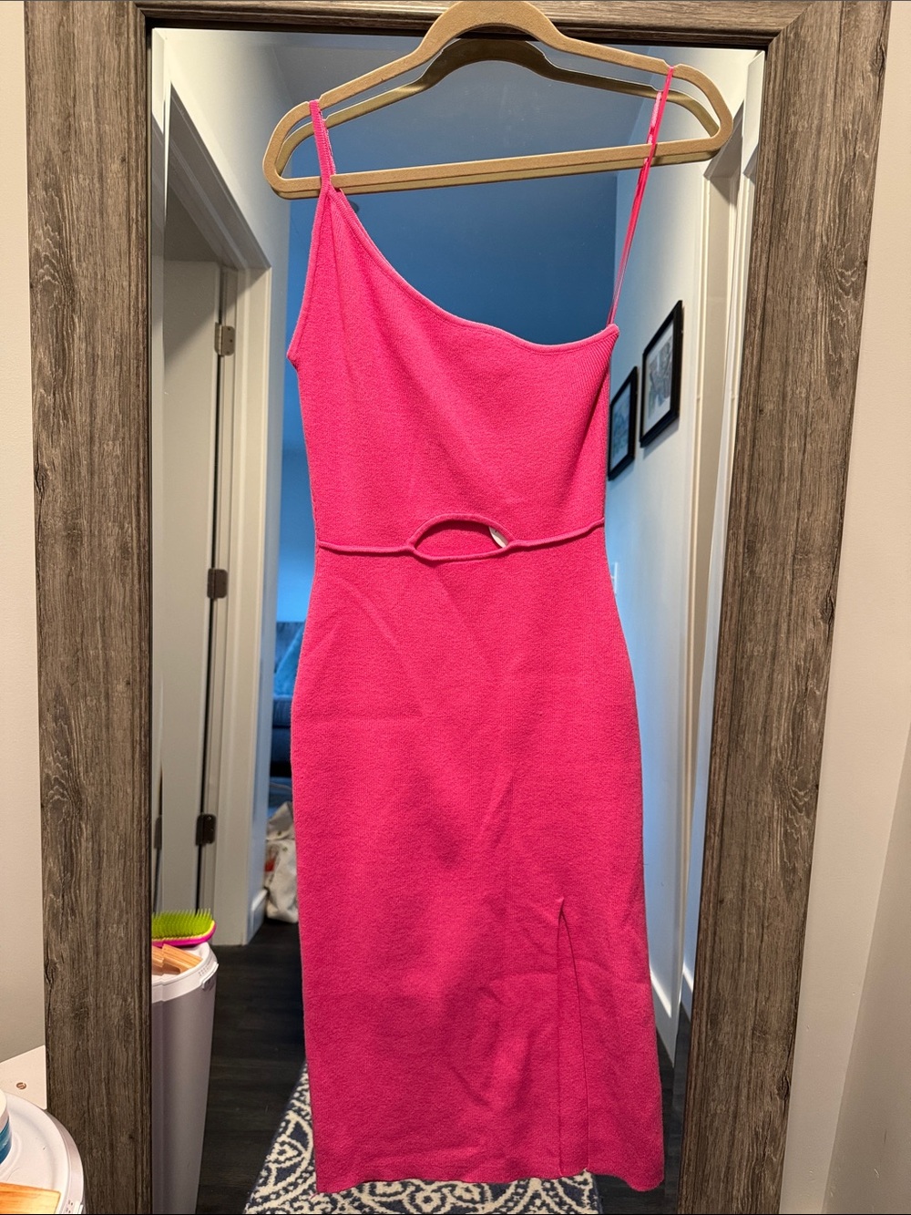 Petal & Pup Hot Pink One-Shoulder Midi Dress with Waist Cutout